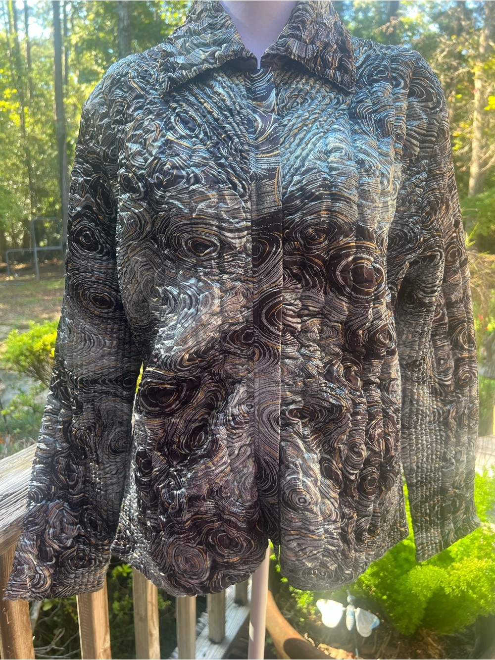 UBU Abstract Reversible Crinkle Zip Travel Jacket Art to Wear Medium 10